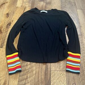 Sunday Stevens Woman’s Black Long Sleeve With Stripe Sleeves